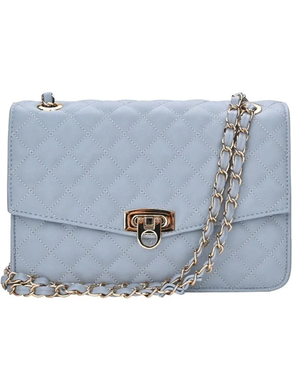 Quilted Crossbody Shoulder Bag for Women, Medium Vegan Leather Clutch with Chain